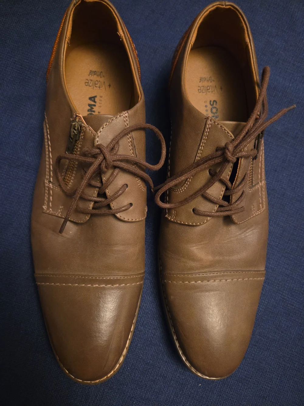 Sonoma Men's Brown Cap Toe Oxford Dress Shoes Side Zip Size 11 M